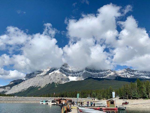 Banff Lake Minnewanka Boat Dock Scene